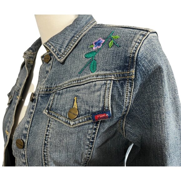Vintage Yuka Jeans Embroidered Denim Jacket Sz Medium Womens Floral Long Sleeve - Picture 3 of 10